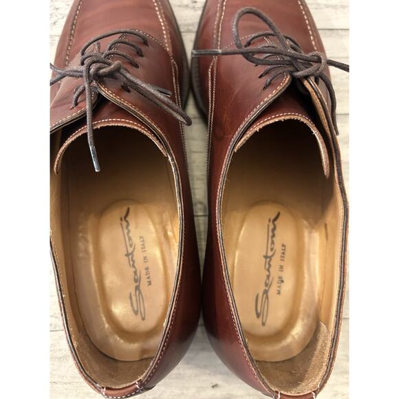 Santoni Men’s 12 Kenton Oxford Dress Shoes Brown Leather Almond Toe Lace Up - Picture 7 of 10